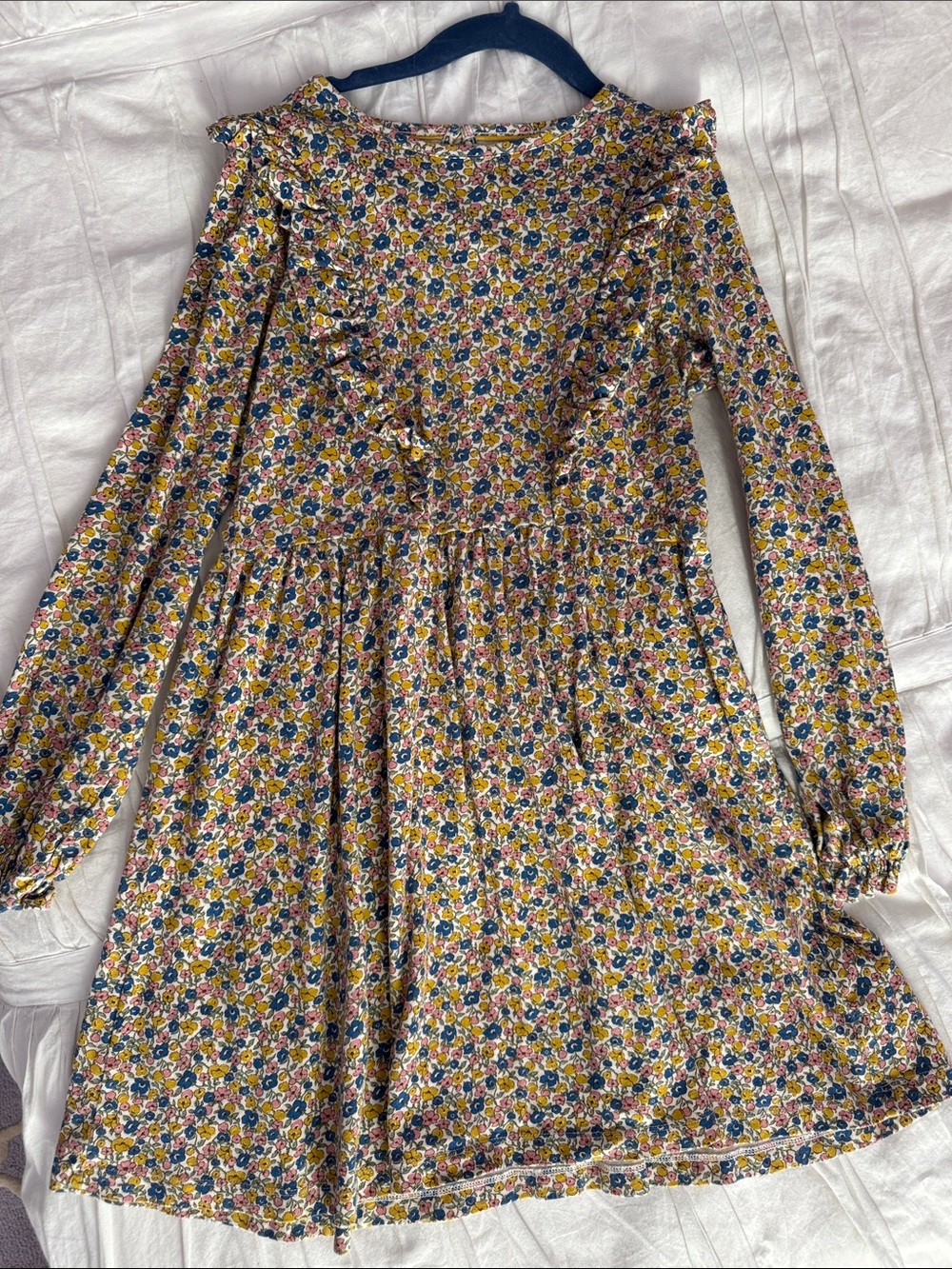 Mini Boden Yellow Floral Long-Sleeve Ruffle Dress